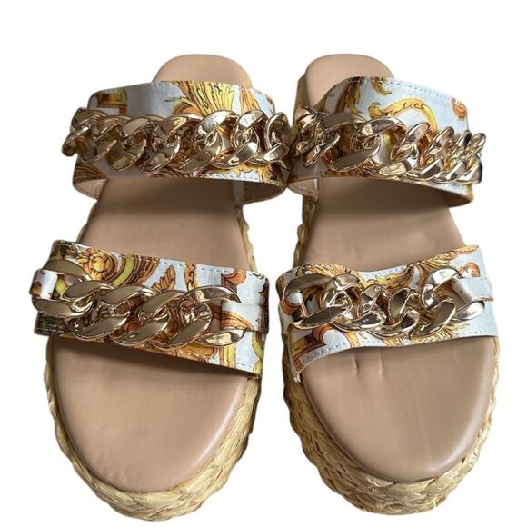 Shoe Dazzle Women's Miami Print White Chain Dola Woven Espadrille Sandal - Picture 3 of 8